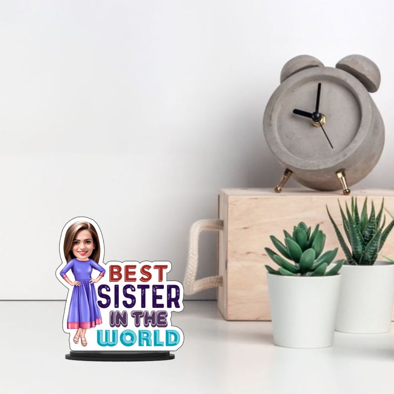 Personalized Caricature Photo Frame Best Gift For Birthday Gift for Brother, Sister Character Caricature Photo Frame Unique Design Gift for Raksha Bandhan (Best Sister In The World)